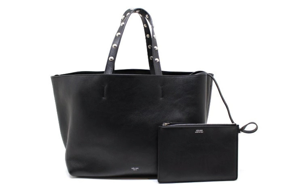 Celine Studded Tote Bag Black Leather